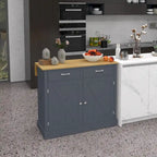 HOMCOM Rolling Kitchen Island with Drop Leaf Wood Breakfast Bar, Farmhouse Kitchen Cart with 2 Drawers, Dark Gray