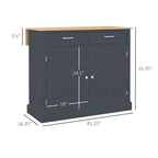 HOMCOM Rolling Kitchen Island with Drop Leaf Wood Breakfast Bar, Farmhouse Kitchen Cart with 2 Drawers, Dark Gray