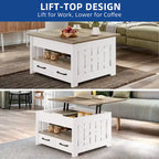 Moasis Farmhouse Square Lift Top Coffee Table with Storage Shelf and 2 Drawers