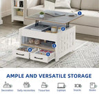 Moasis Farmhouse Square Lift Top Coffee Table with Storage Shelf and 2 Drawers