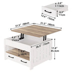 Moasis Farmhouse Square Lift Top Coffee Table with Storage Shelf and 2 Drawers