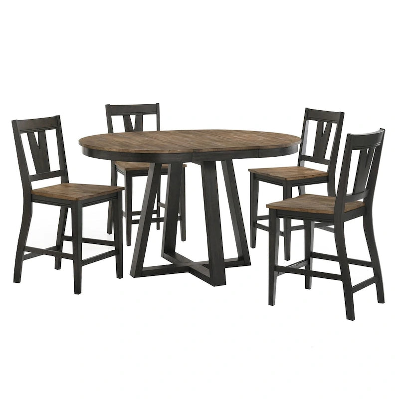 Harper Round Counter Table with Trestle-styled based, Brushed Brown & Pecan