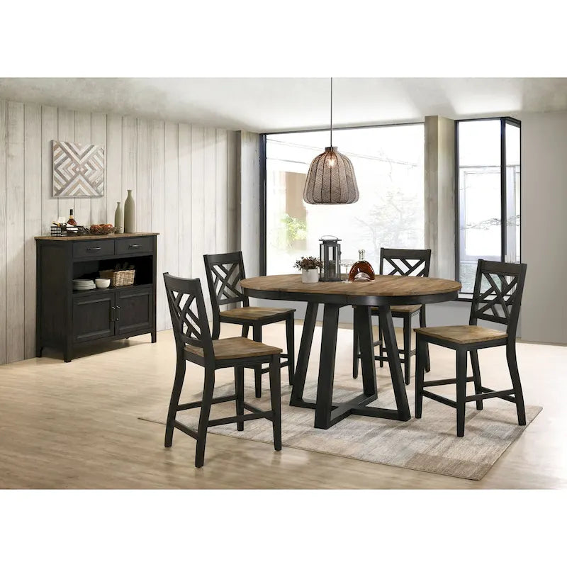 Harper Round Counter Table with Trestle-styled based, Brushed Brown & Pecan