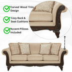 Roundhill Furniture Hernen 2-Piece Carved Wood Frame Living Room Set
