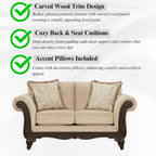 Roundhill Furniture Hernen 2-Piece Carved Wood Frame Living Room Set