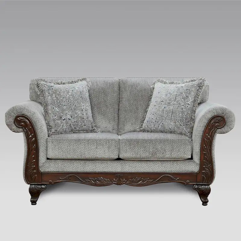 Roundhill Furniture Hernen 2-Piece Carved Wood Frame Living Room Set
