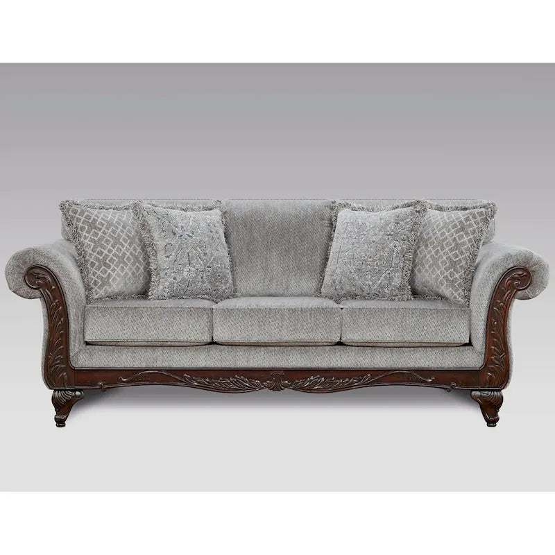 Roundhill Furniture Hernen 2-Piece Carved Wood Frame Living Room Set