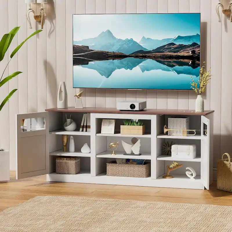 TV Stand with Double Barn Doors Storage Cabinets