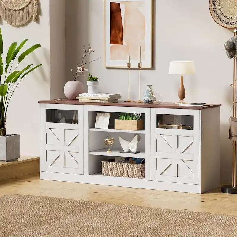 TV Stand with Double Barn Doors Storage Cabinets