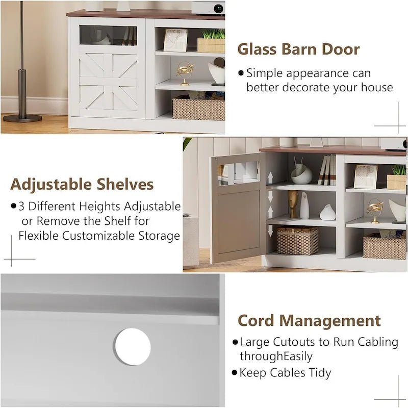 TV Stand with Double Barn Doors Storage Cabinets