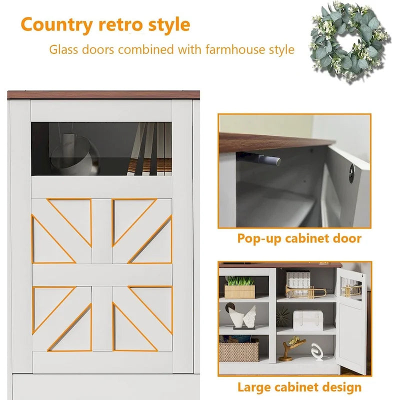 TV Stand with Double Barn Doors Storage Cabinets