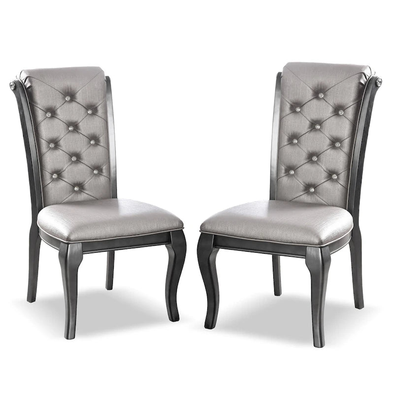 Mora Glam Grey Faux Leather Dining Chairs (Set of 2) by Furniture of America