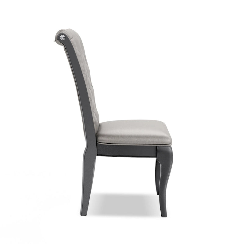 Mora Glam Grey Faux Leather Dining Chairs (Set of 2) by Furniture of America