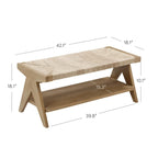 Beacon Bohemian Bench Seat with Shoe Storage, Seagrass Entryway or End of Bed Bench with Solid Wood Frame