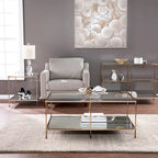 SEI Furniture Grant Goldtone Rectangular Coffee Table with Glass top and Bottom Shelf