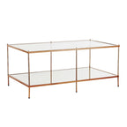 SEI Furniture Grant Goldtone Rectangular Coffee Table with Glass top and Bottom Shelf