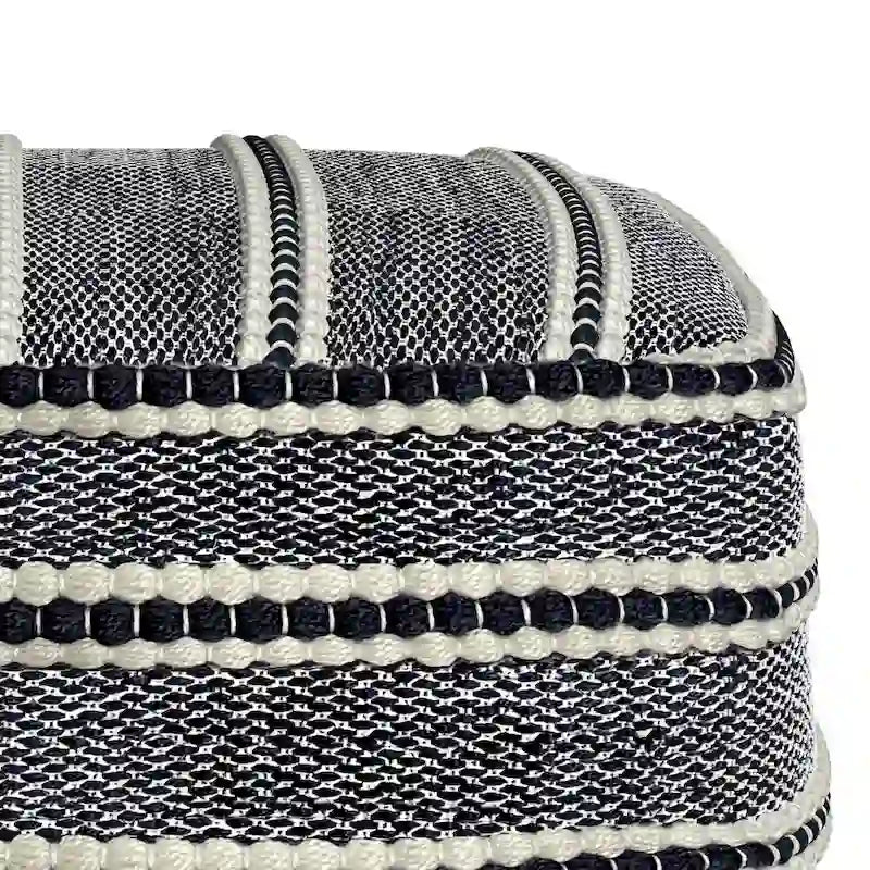 WYNDENHALL Anika Square Woven Pouf in Navy and White Recycled PET Polyester