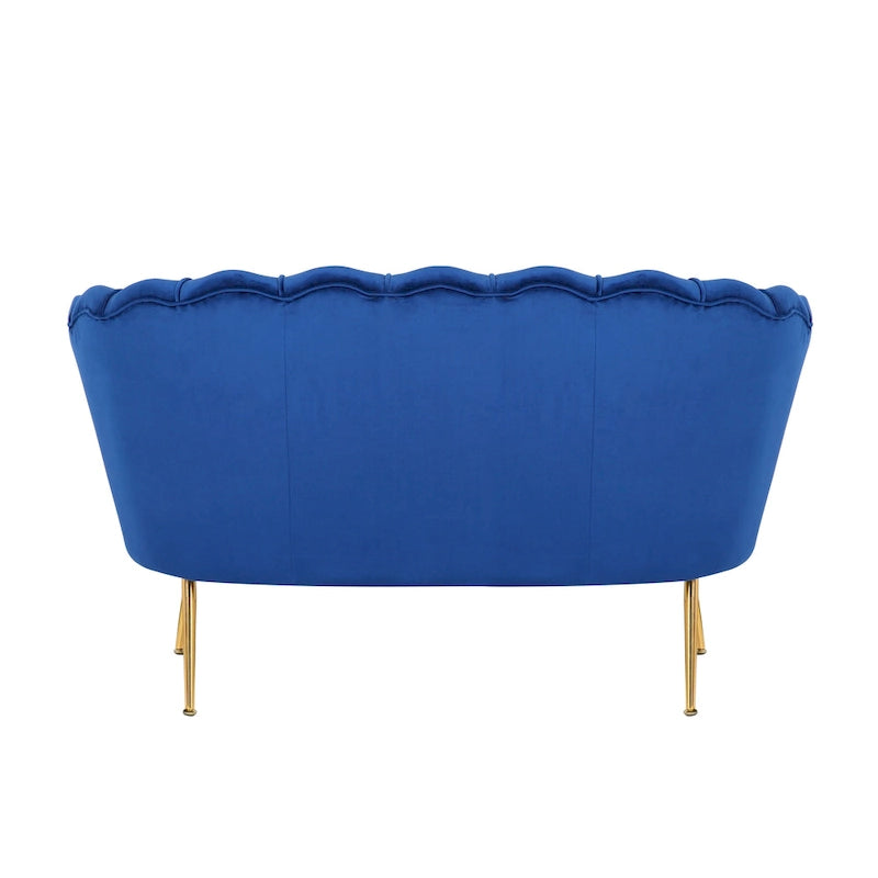 Home Beyond Contemporary Velvet Sofa Blue Soft Loveseat Daisy Chair with Golden Metal Legs for Living Room, Bedroom