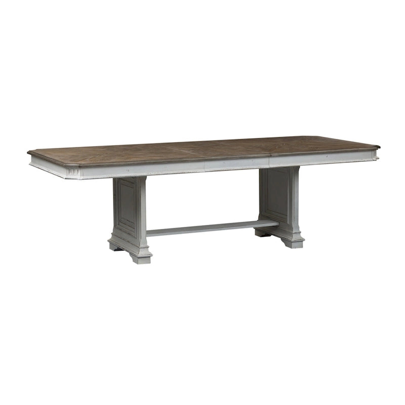 Abbey Park Antique White & Weathered Brown 7 Piece Trestle Table Set