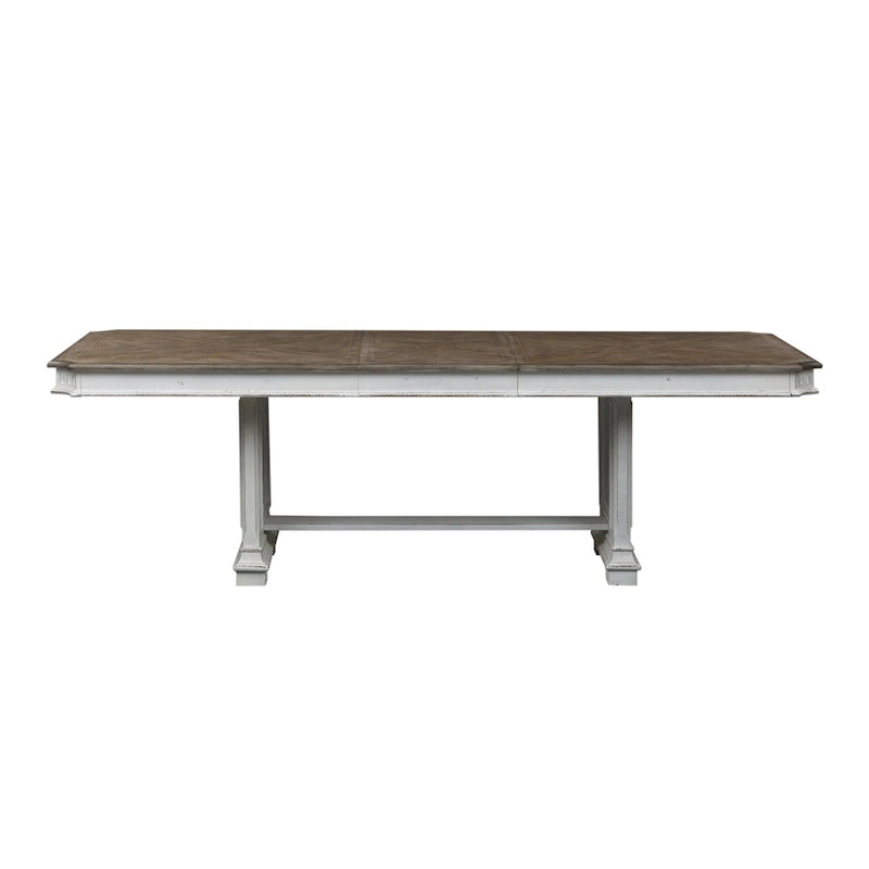 Abbey Park Antique White & Weathered Brown 7 Piece Trestle Table Set
