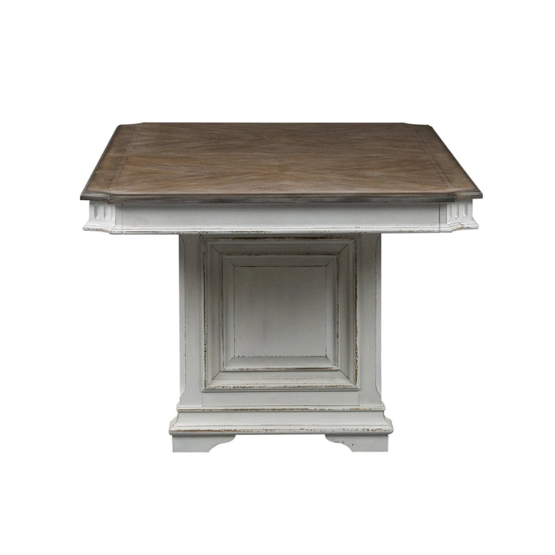 Abbey Park Antique White & Weathered Brown 7 Piece Trestle Table Set