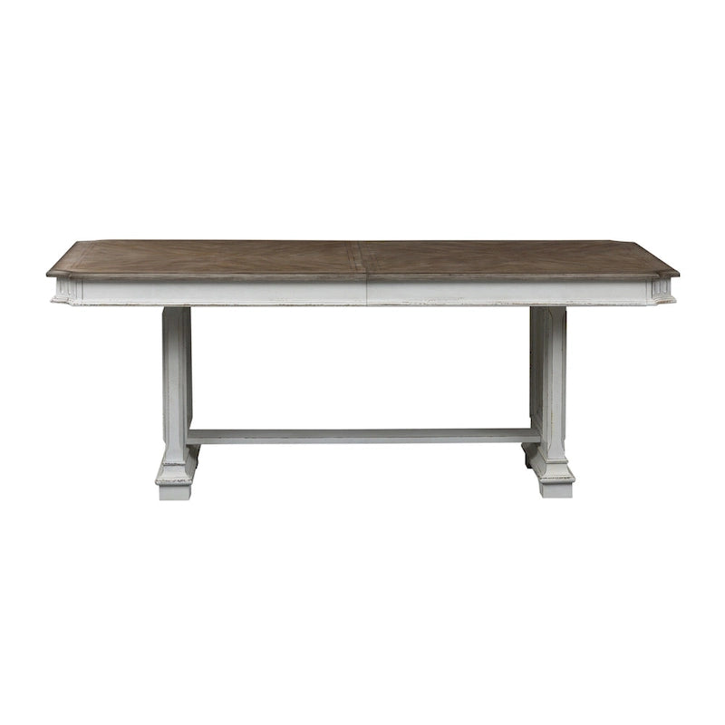 Abbey Park Antique White & Weathered Brown 7 Piece Trestle Table Set