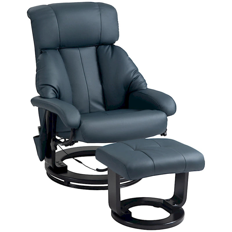 HOMCOM Massage Recliner Chair with Ottoman, 360 Swivel Recliner and Footstool, PU Leather Reclining Chair, Gray