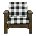 Jimo Rustic Oak Linen Fabric Padded Accent Chair by Furniture of America