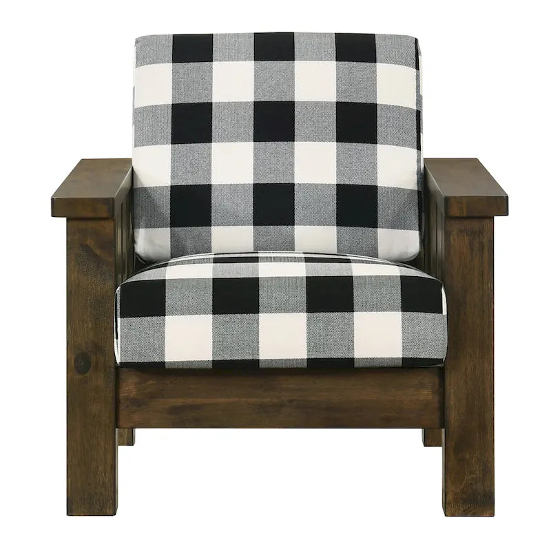 Jimo Rustic Oak Linen Fabric Padded Accent Chair by Furniture of America