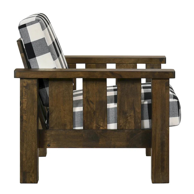 Jimo Rustic Oak Linen Fabric Padded Accent Chair by Furniture of America