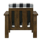 Jimo Rustic Oak Linen Fabric Padded Accent Chair by Furniture of America