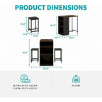 Mixoy Kitchen Table and Stools Set with 3 Storage Shelves,Bistro Bar Table with Bar Stools,Bar Counter,Suitable for Drinking