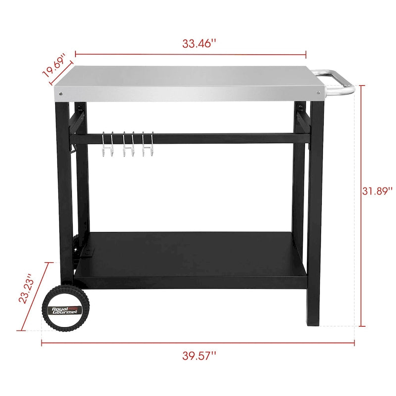 Royal Gourmet Double Shelf Movable Dining Cart Work Table with Handle - N/A