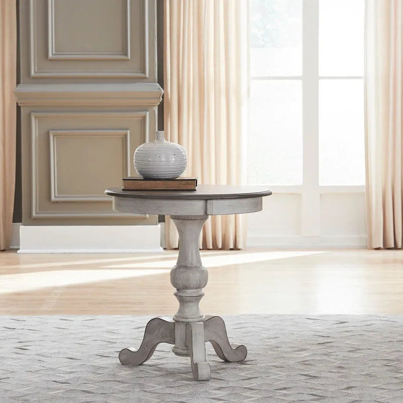 Ocean Isle Antique White & Weathered Pine Round End Table
