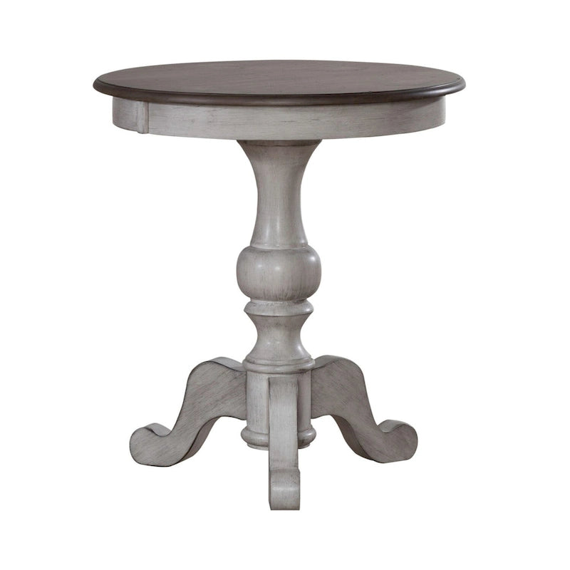 Ocean Isle Antique White & Weathered Pine Round End Table