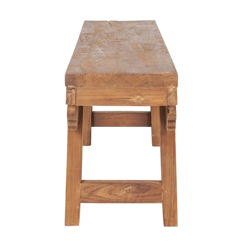 Natural Solid Wood Carved Bench by East at Main