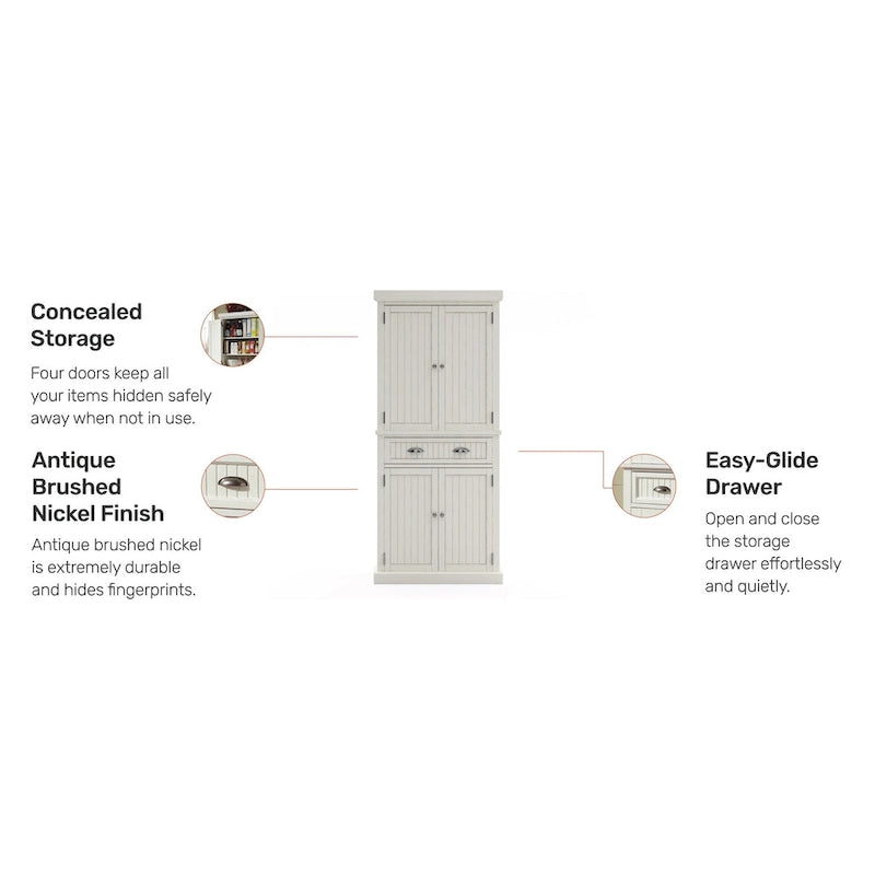 Homestyles Nantucket Sanded Off-White Pantry with Four Doors - N/A