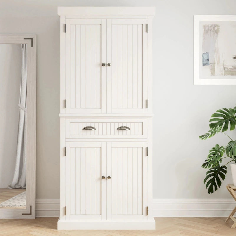 Homestyles Nantucket Sanded Off-White Pantry with Four Doors - N/A