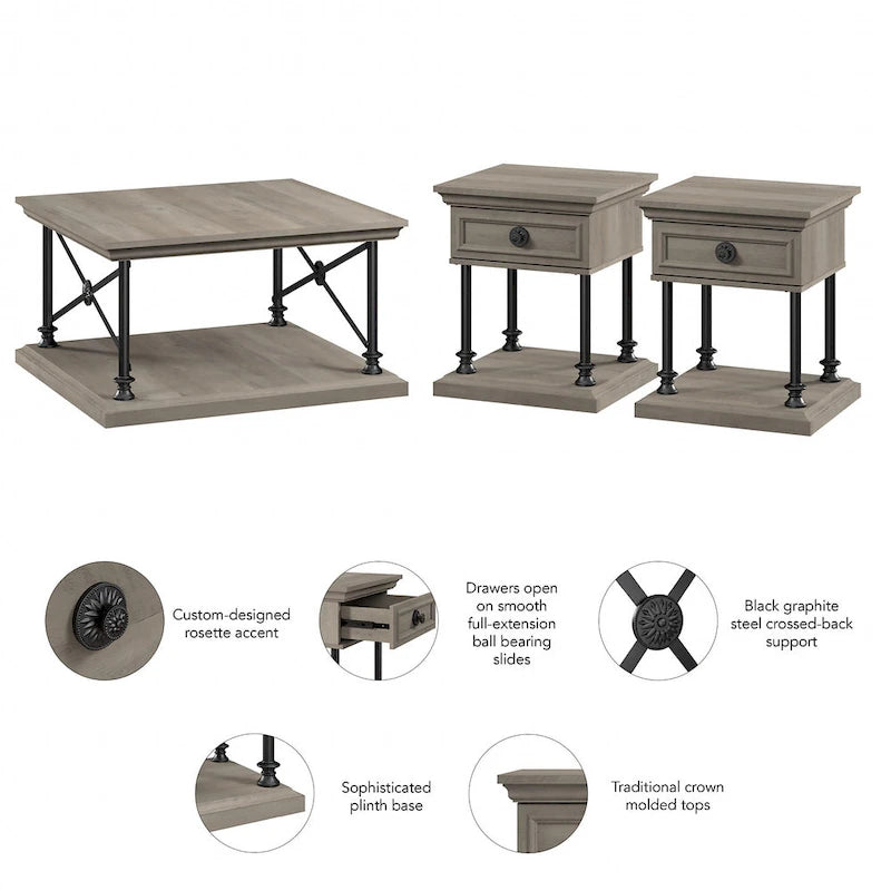 Coliseum Square Coffee Table with End Tables by Bush Furniture