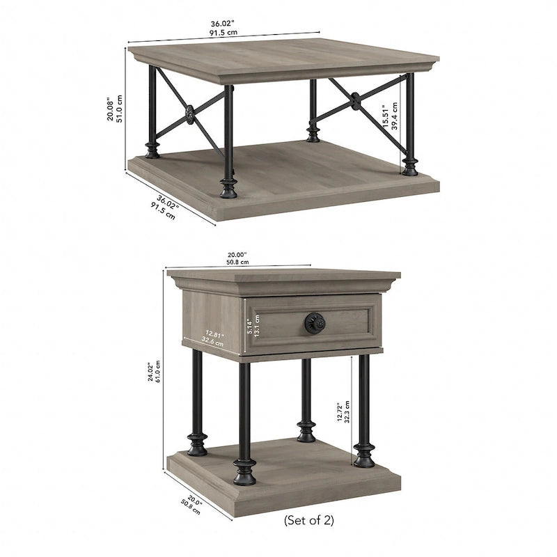 Coliseum Square Coffee Table with End Tables by Bush Furniture