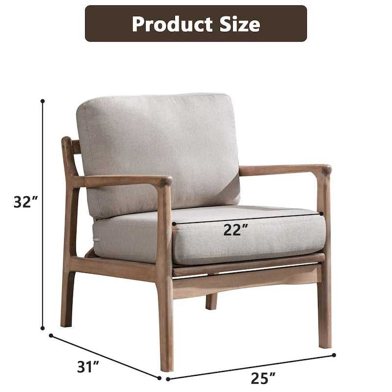 Mid Century Modern Accent Chair with Solid Wood Frame & Removable Cushions
