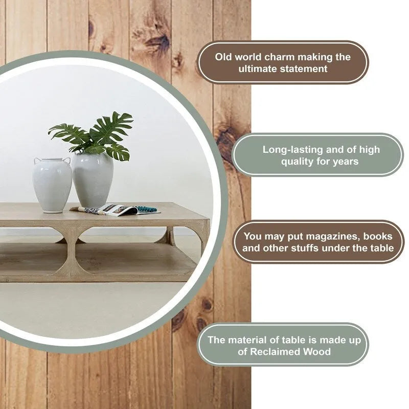White Wash Reclaimed Wood Coffee Table - 67" Large