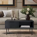 Black Fluted Coffee Table - Metal Legs with Drawer