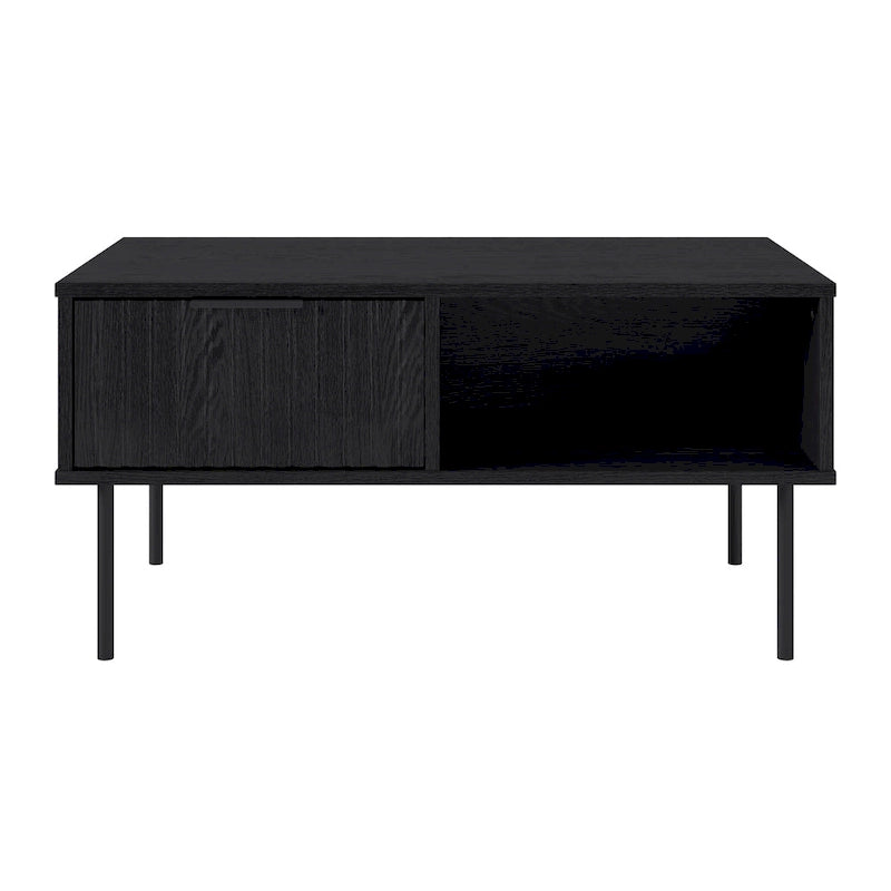Black Fluted Coffee Table - Metal Legs with Drawer