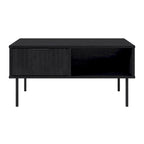 Black Fluted Coffee Table - Metal Legs with Drawer