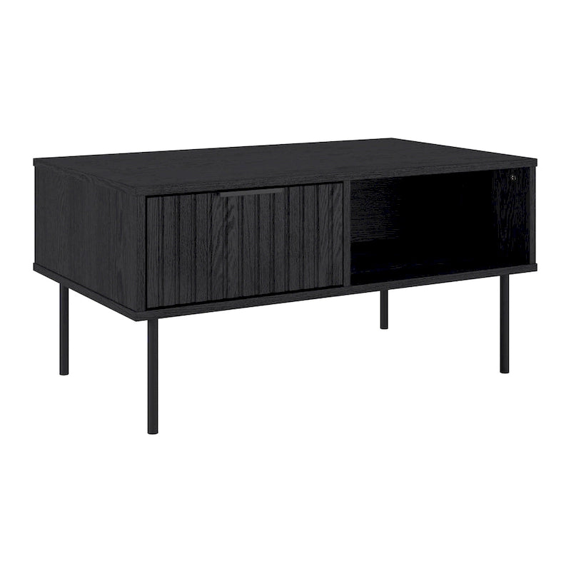Black Fluted Coffee Table - Metal Legs with Drawer