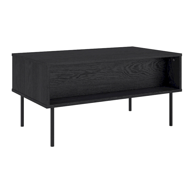 Black Fluted Coffee Table - Metal Legs with Drawer
