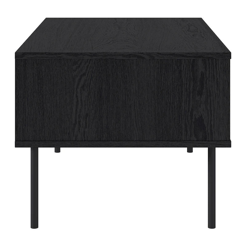 Black Fluted Coffee Table - Metal Legs with Drawer