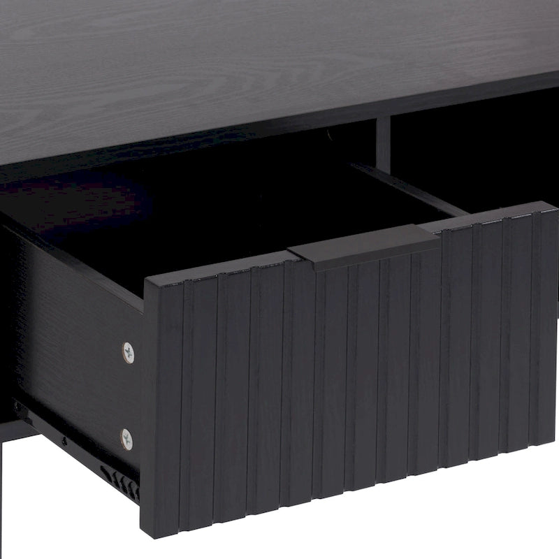 Black Fluted Coffee Table - Metal Legs with Drawer