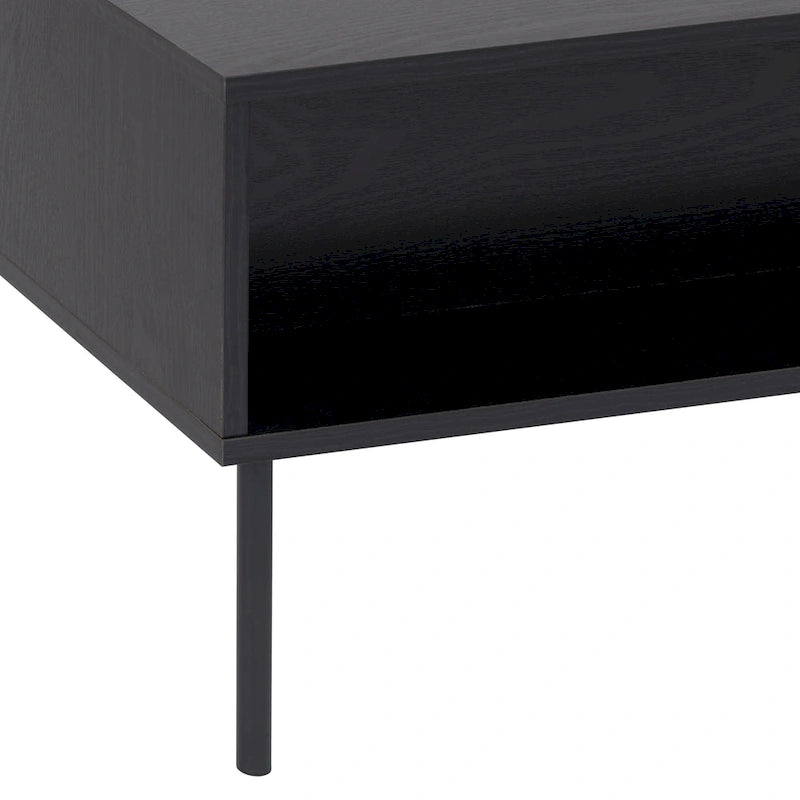 Black Fluted Coffee Table - Metal Legs with Drawer